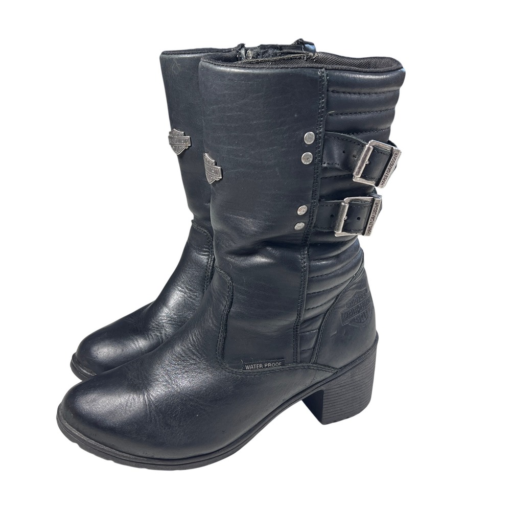 Harley-Davidson Boots Women 9.5 Black D87143 Waterproof Leather Flame Biker Moto
